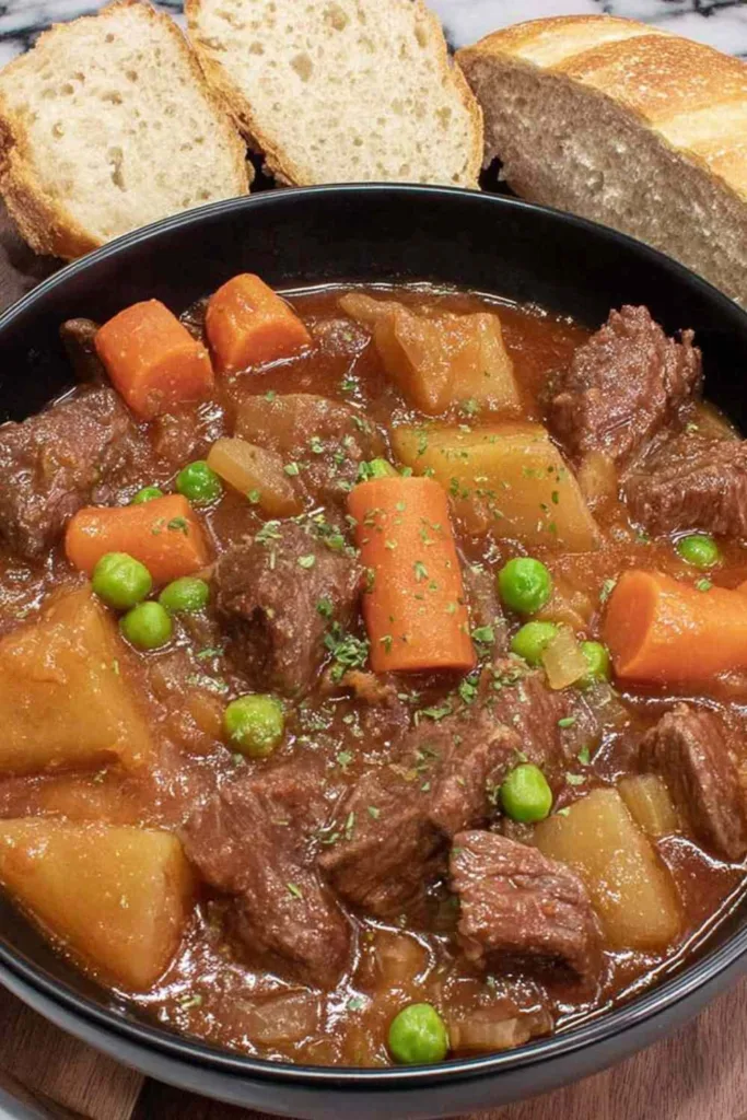 Prepping vegetables and chuck roast for crockpot beef stew