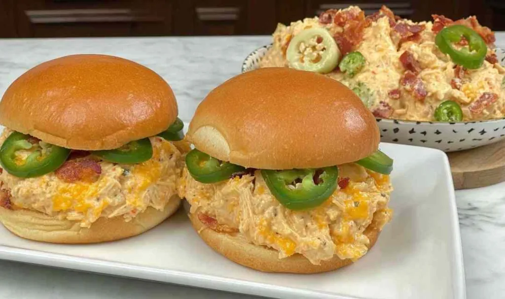 Crockpot Jalape&ntilde;o Crack Chicken Sandwiches on a plate