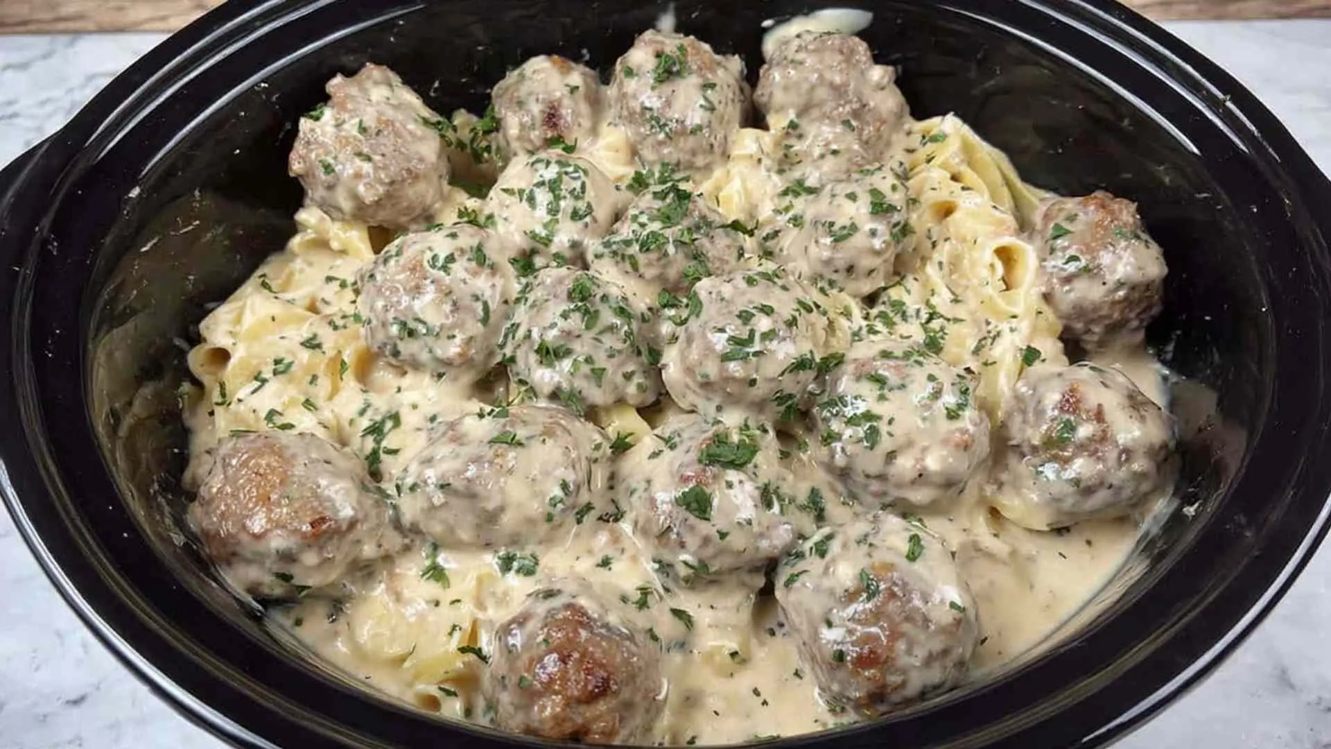 Crockpot Swedish Meatballs in a slow cooker
