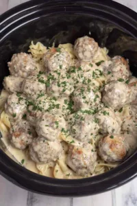 Crockpot Swedish Meatballs in a slow cooker