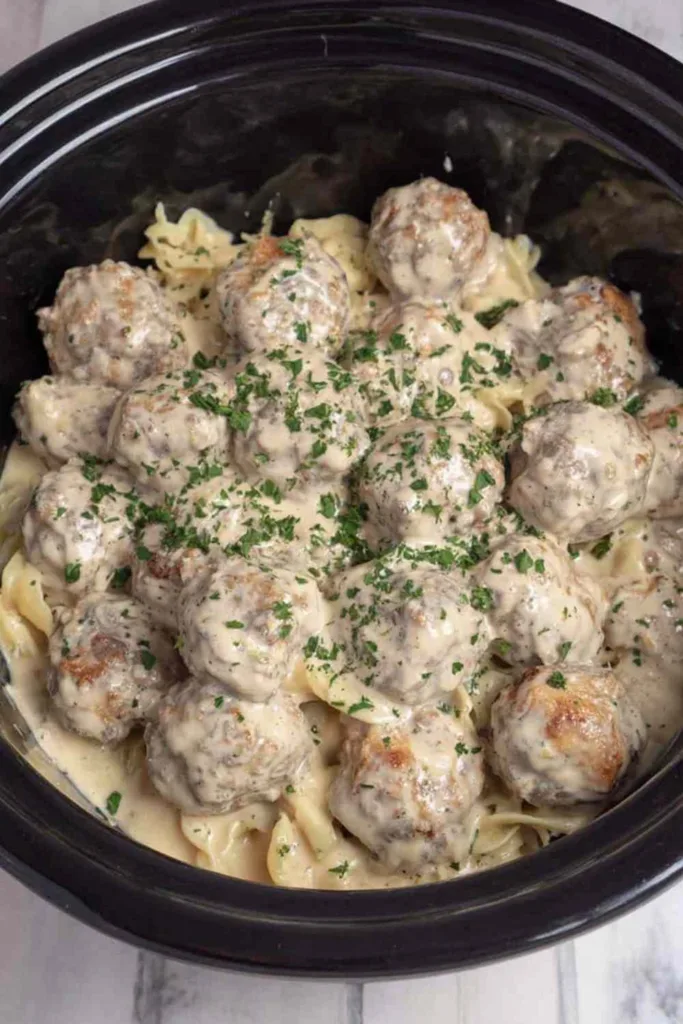 Crockpot Swedish Meatballs in a slow cooker