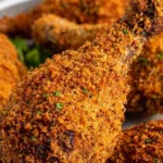 Crunchy crumbed chicken drumsticks on a wire rack with a golden panko crust