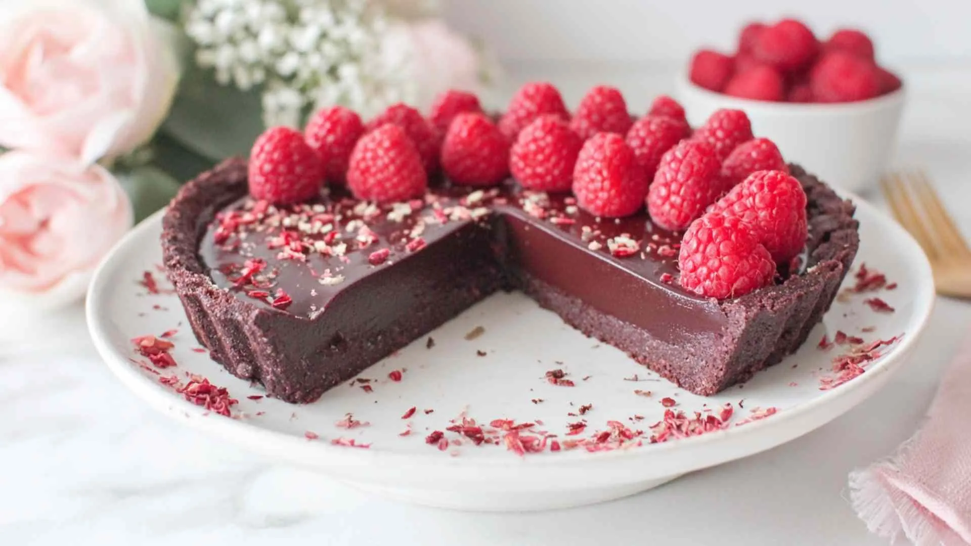 Dark chocolate raspberry tart