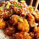 General Tso's Chicken crispy golden pieces in glossy sweet spicy sauce
