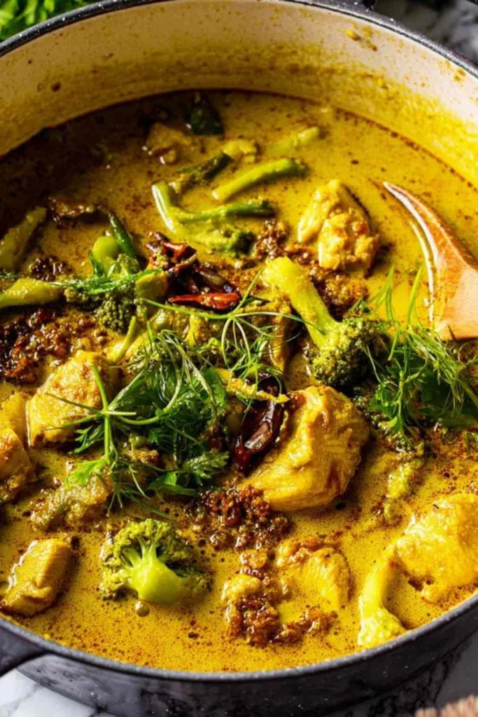 golden coconut chicken curry served over basmati rice with fresh cilantro and crispy shallots