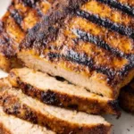 honey mustard grilled pork chops ingredients on wooden counter
