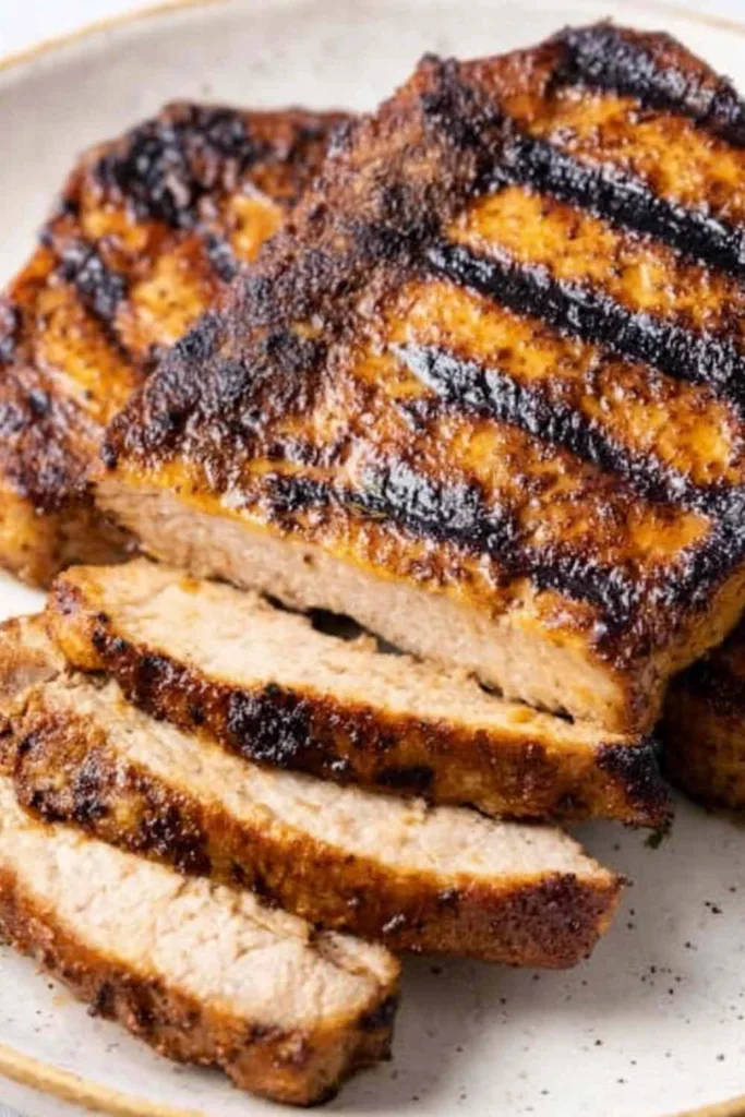 honey mustard grilled pork chops ingredients on wooden counter