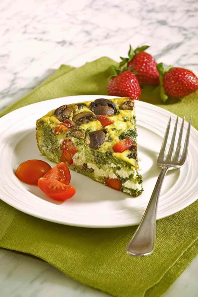 Mediterranean Frittata Slow Cooker Recipe sliced on a white plate
