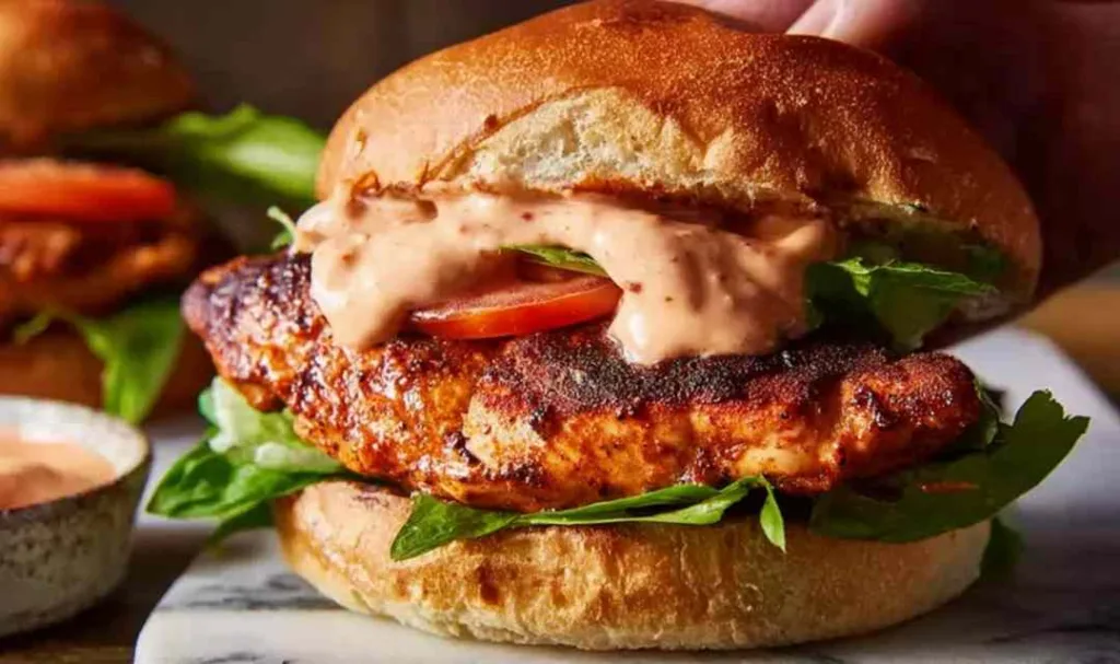 Nando's Peri Peri Chicken Burger with chargrilled chicken and pink Perinaise sauce on a toasted soft roll