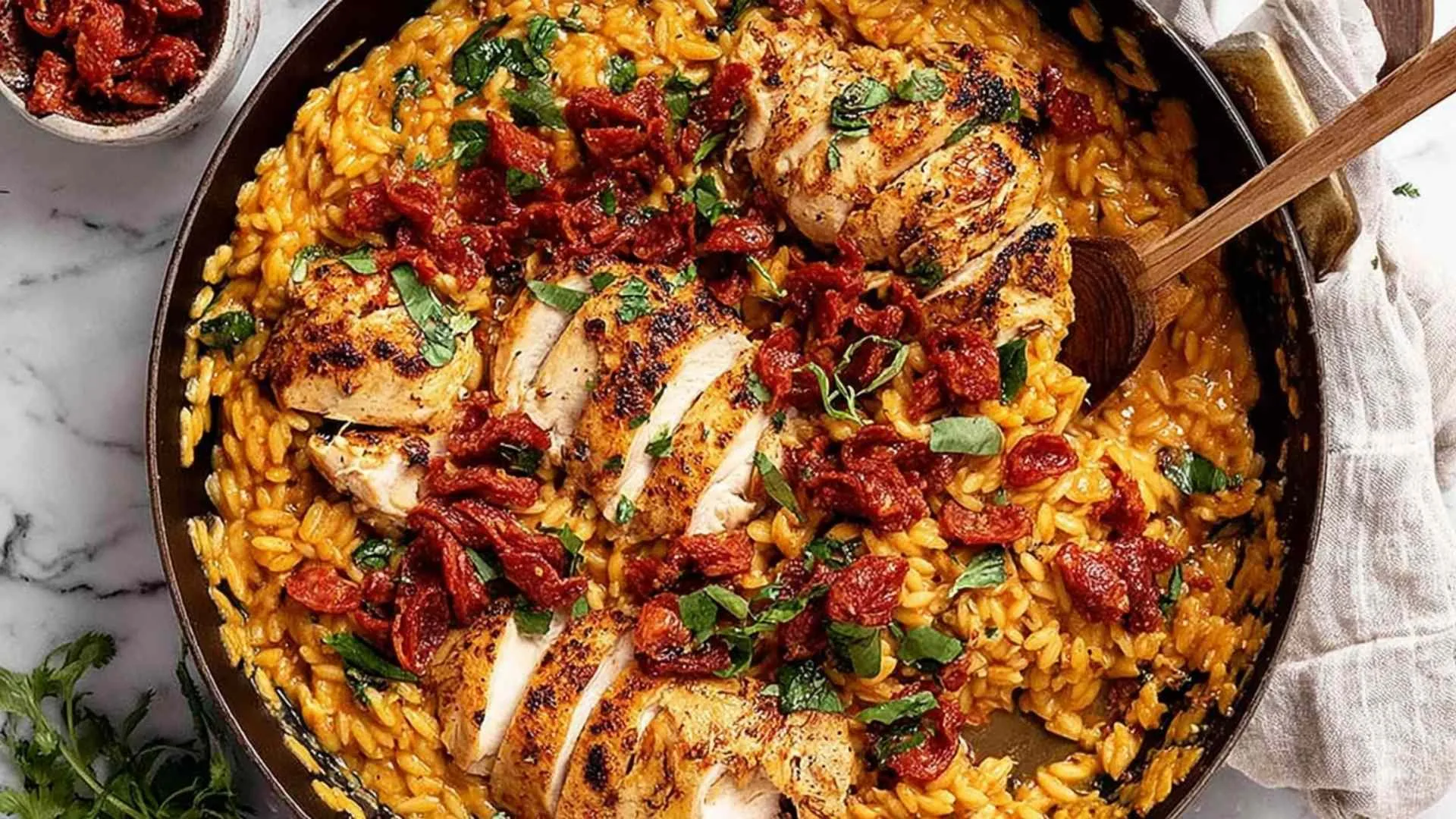 One Pot Chicken Risoni with Crispy Salami