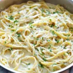 one pot garlic parmesan pasta in a skillet