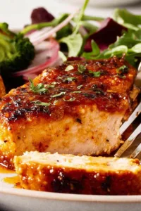 Pan-Seared Chicken Breast with Butter Sauce on a white plate