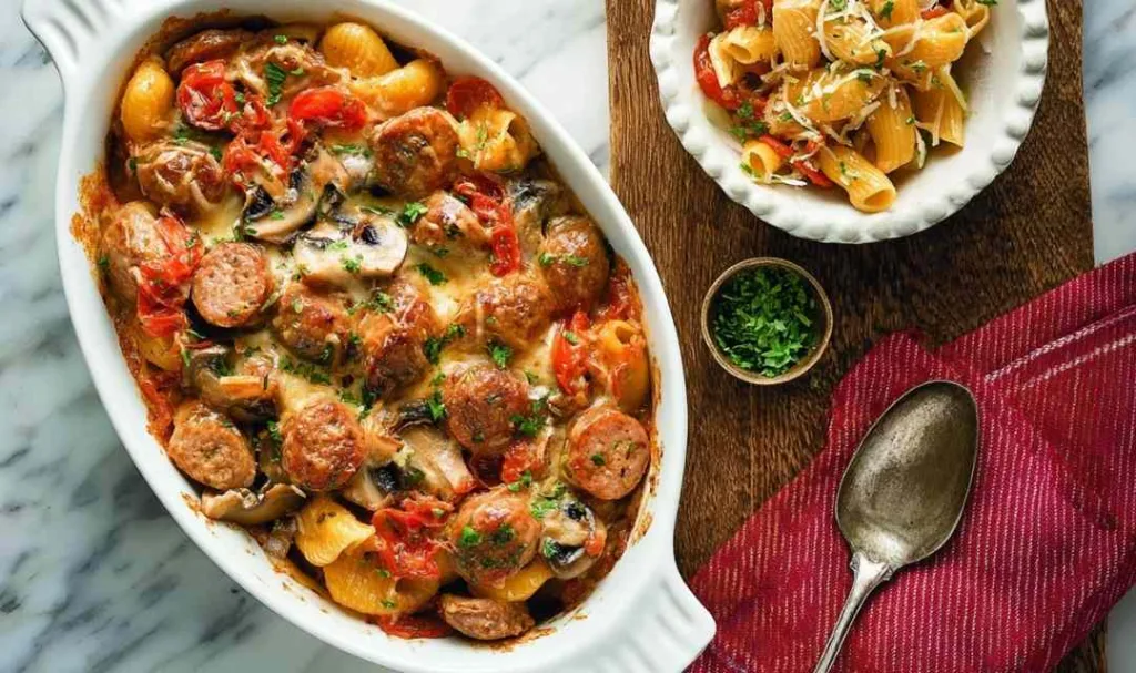 Slow cooker vegetarian mac and cheese topped with fresh basil in a crockpot