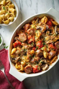 Slow cooker vegetarian mac and cheese topped with fresh basil in a crockpot