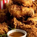 Southern fried chicken with ultra-crispy golden crust on a wire rack