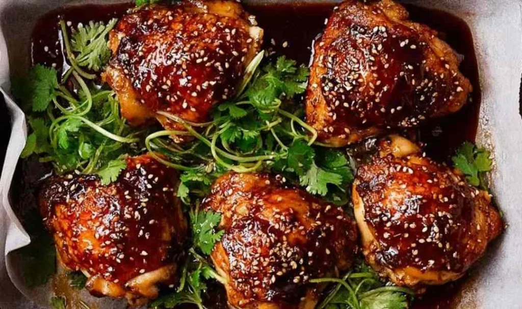 sticky honey soy baked chicken with caramelized garlic glaze