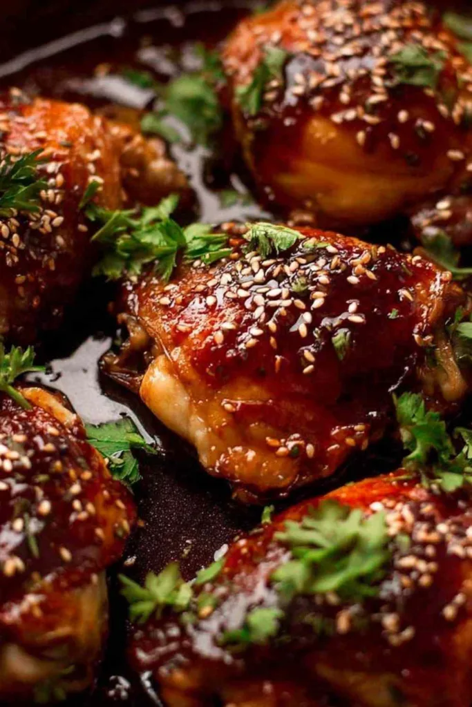 sticky honey soy baked chicken with caramelized garlic glaze