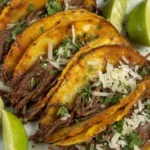 Street Corn Crockpot Shredded Beef Tacos on a white plate