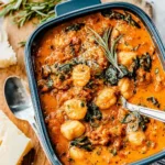 Tomato gnocchi soup slow cooker recipe in a bowl topped with breadcrumbs