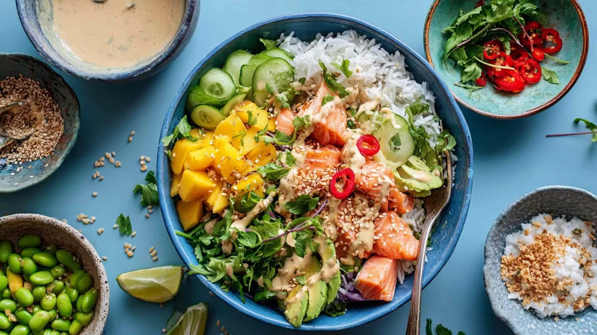 coconut rice salmon bowl
