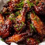 honey soy wings glazed and golden in a white serving bowl