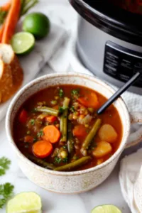 Lentil Soup Slow Cooker Recipe in a rustic bowl