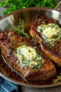 sirloin steak recipe with garlic herb butter in cast iron skillet