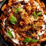 Whipped Ricotta One Pot Chicken Pasta in a bowl with basil