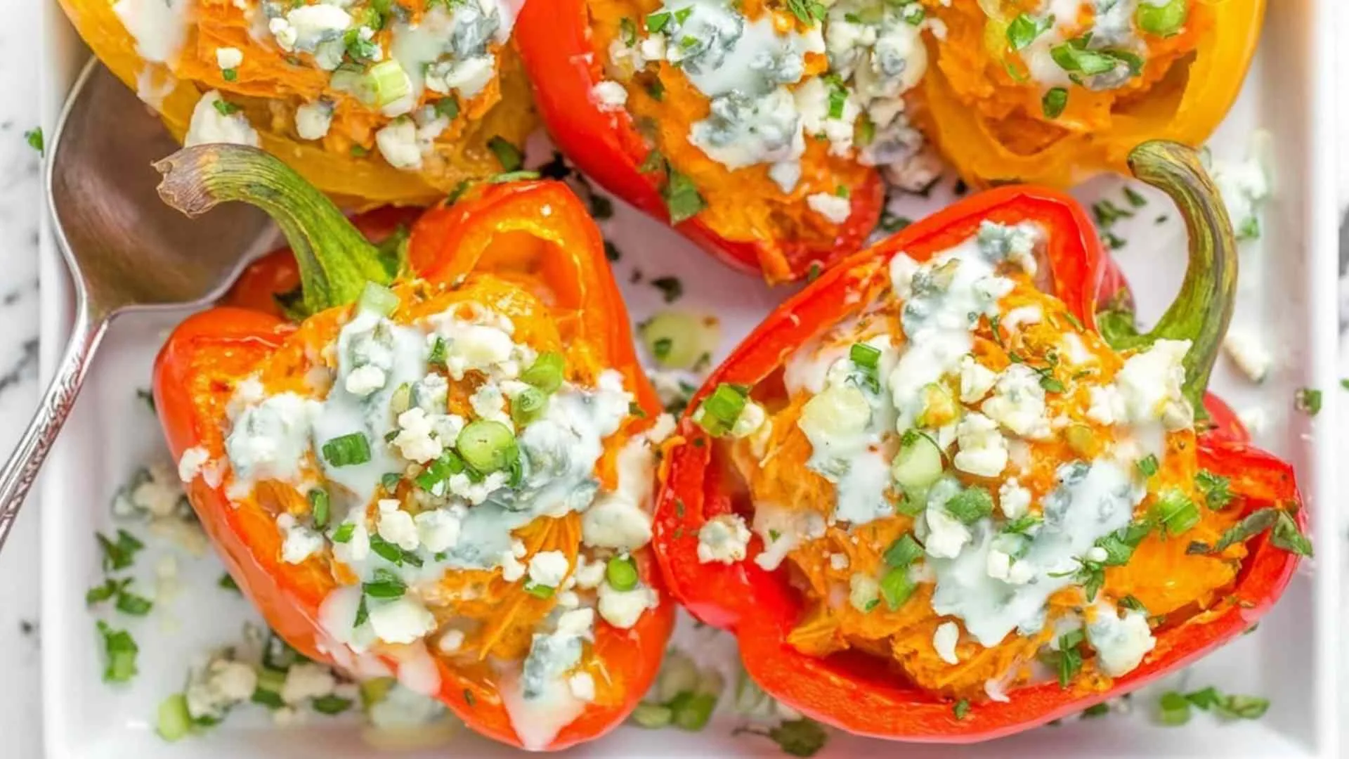 Buffalo chicken stuffed peppers