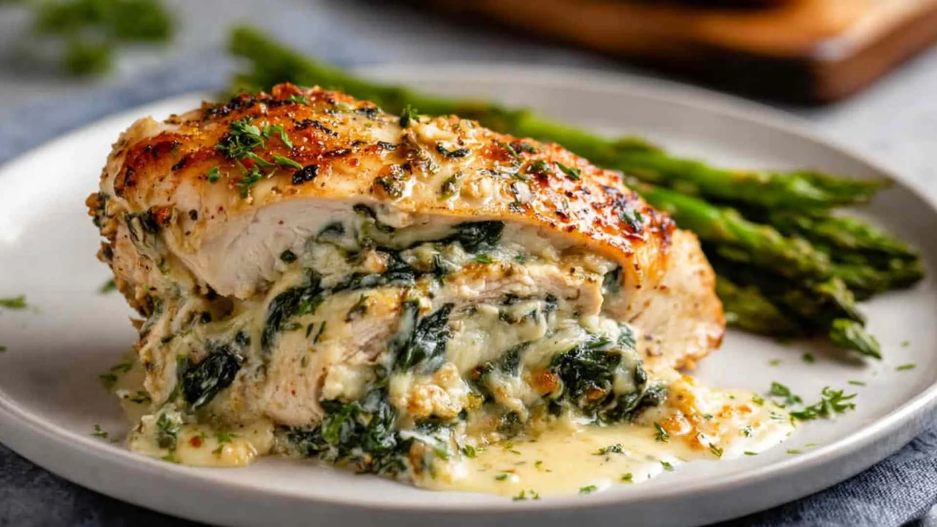 Cheesy spinach stuffed chicken breast