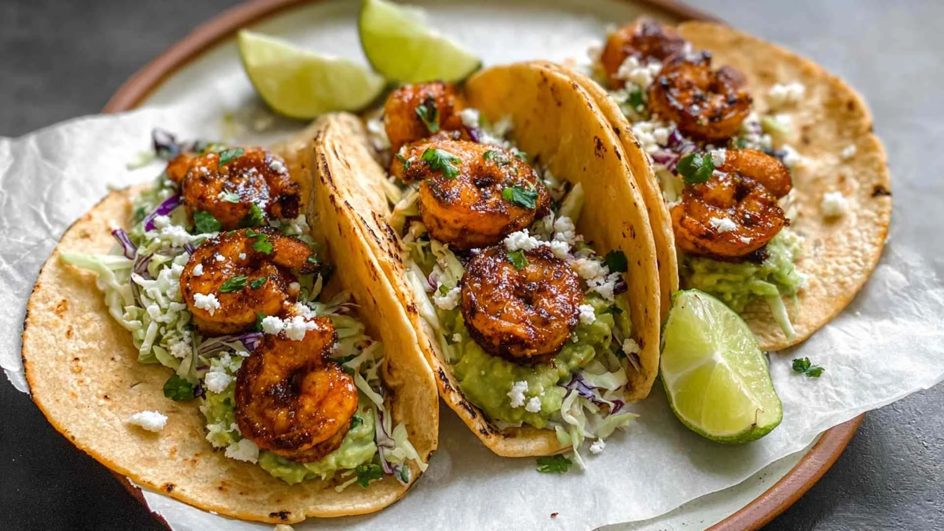 Grilled shrimp tacos with a creamy