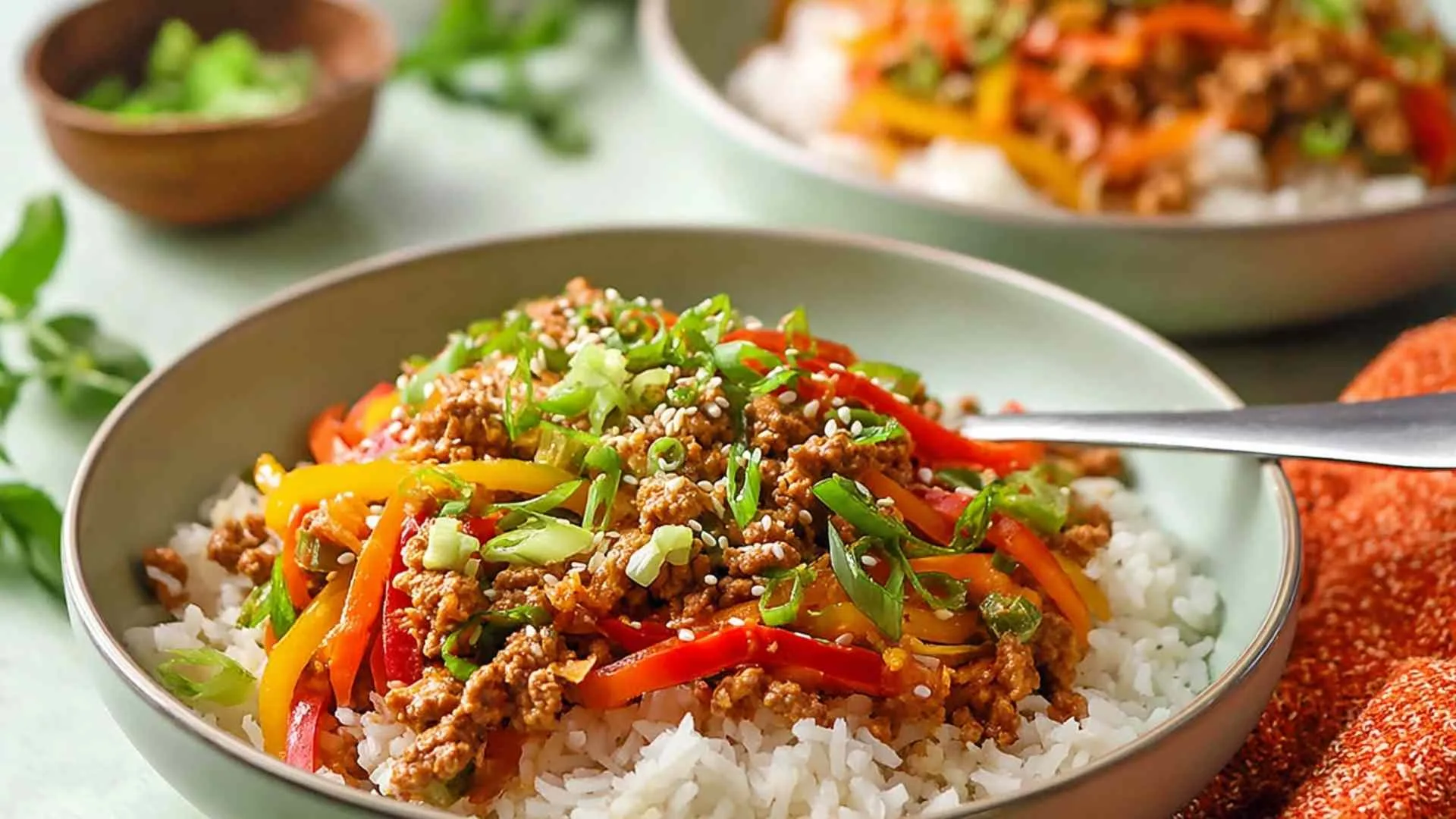 Ground chicken stir fry bowls