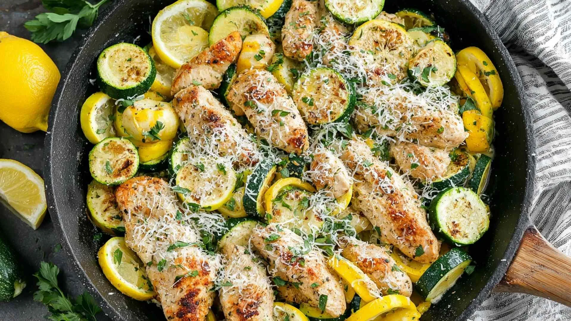 Lemon Parmesan Chicken with Zucchini and Squash