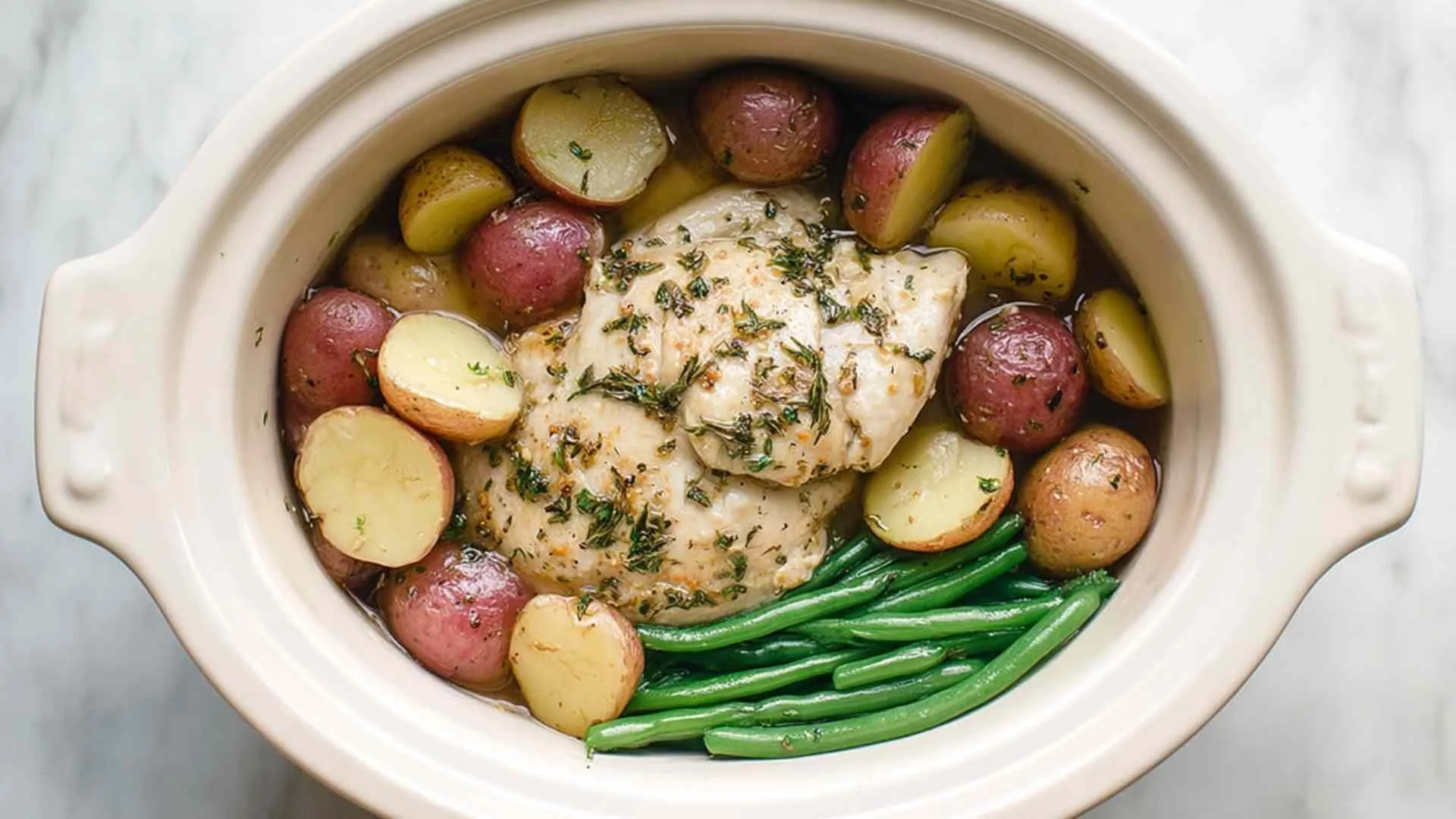 Slow cooker garlic butter chicken and potatoes