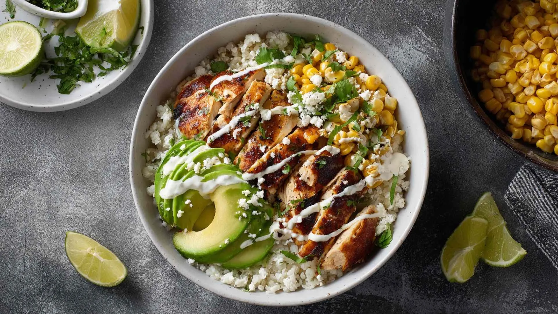 Street Corn Chicken Rice Bowls